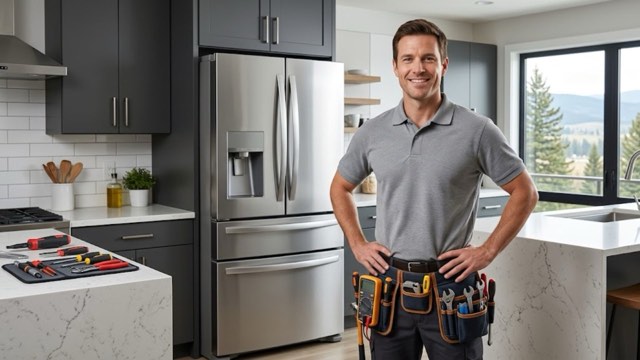 Laredo Refrigerator Repair technician diagnosing a kitchen refrigerator